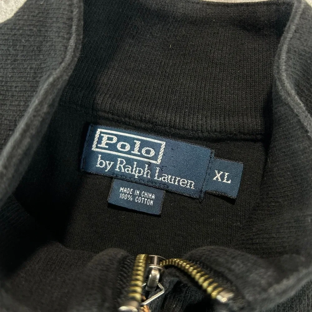 Polo Ralph Lauren Quarter Zip Pullover XL Black Estate Rib Cotton Blue Pony Logo